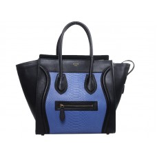 Bolso tote mediano Celine de piel de becerro negra con piel de serpiente azul