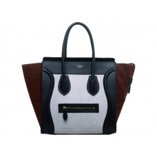 Bolso tote mediano Celine de piel de becerro, color negro/ante, blanco/marrón