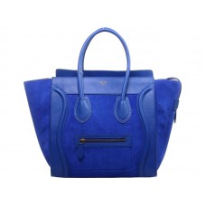 Bolso tote mediano Celine Luggage en piel de becerro azul/ante