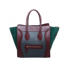Bolso tote mediano Celine Luggage de piel de becerro gris/vino/ante verde