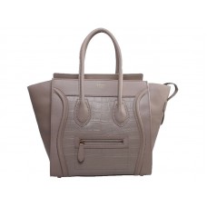 Bolso tote mediano Celine Luggage en piel de becerro color caqui con piel de cocodrilo