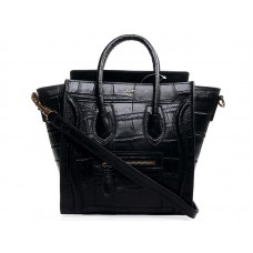Mini bolso tote Celine Luggage en piel de cocodrilo negra