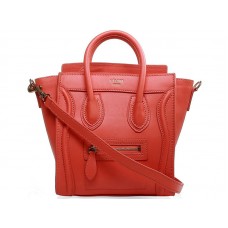 Mini bolso tote Celine Luggage en piel de becerro color cereza