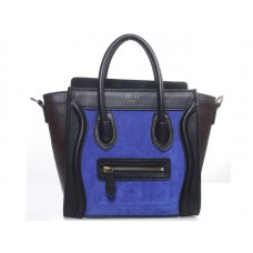 Mini bolso tote Celine de piel de becerro negra y ante azul