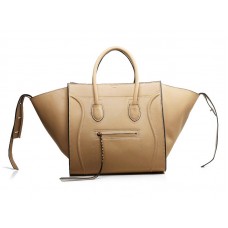 Bolso tote cuadrado Phantom de Celine, beige con ribete negro