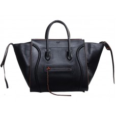 Bolso tote cuadrado Phantom de Celine, negro con ribete naranja