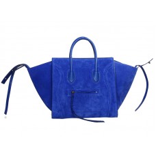 Bolso tote cuadrado Phantom de Celine Luggage en piel de ante azul brillante