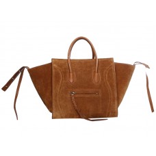 Bolso tote cuadrado Phantom de Celine Luggage en piel de ante color camello