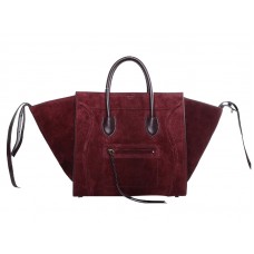 Bolso tote cuadrado Phantom de Celine, de piel de ante color vino