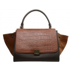 Bolso de hombro Celine Trapeze de piel de cocodrilo multicolor en marrón oscuro/caqui/gamuza marrón