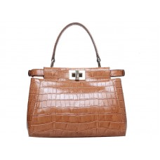 Bolso mini Peekaboo icónico de Fendi en piel de cocodrilo beige