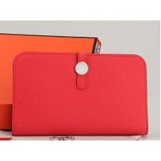 Cartera Hermes Dogon Togo Original de Piel Combinada en Rojo Sandía