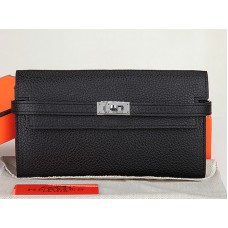 Cartera larga Kelly de piel original Dogon Togo de Hermes, color negro