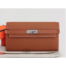 Cartera larga Kelly de piel original Dogon Togo de Hermes, color camello