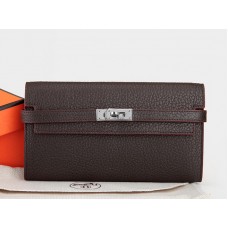 Cartera larga Kelly de piel original Dogon Togo de Hermes, color chocolate