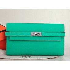 Cartera larga Kelly de piel original Dogon Togo de Hermes, color verde