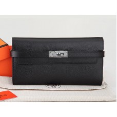 Cartera larga Hermes Epsom Original Kelly de piel de becerro negra