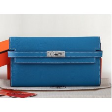 Cartera larga Hermes Epsom Original Kelly de piel de becerro azul
