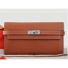 Cartera larga Hermes Epsom Original Kelly de piel de becerro en color camello