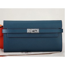 Cartera larga Hermes Epsom Original Kelly de piel de becerro azul oscuro