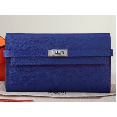 Cartera larga Hermes Epsom Original Kelly de piel de becerro azul eléctrico
