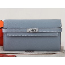 Cartera larga Hermes Epsom Original Kelly de piel de becerro gris y azul