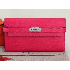 Cartera larga Hermes Epsom Original Kelly de piel de becerro en rosa intenso