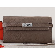 Cartera larga Hermes Epsom Original Kelly de piel de becerro color caqui