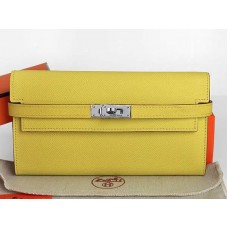 Cartera larga Hermes Epsom Original Kelly de piel de becerro en amarillo limón