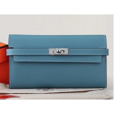Cartera larga Hermes Epsom Original Kelly de piel de becerro azul claro