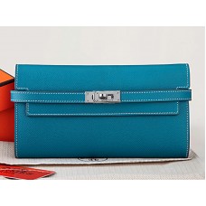 Cartera larga Hermes Epsom Original Kelly de piel de becerro azul medio