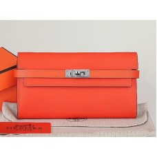 Cartera larga Hermes Epsom Original Kelly de piel de becerro naranja