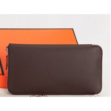 Cartera con cremallera Hermes Original Epsom de piel de becerro Choco