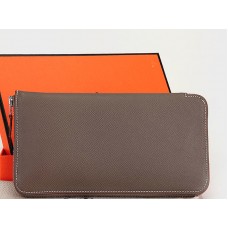 Cartera con cremallera Hermes Original Epsom de piel de becerro color caqui oscuro