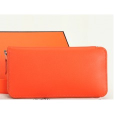 Cartera Hermes con cremallera original de piel de becerro Epsom naranja