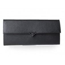 Cartera plegable Prada de piel de becerro Saffiano negra
