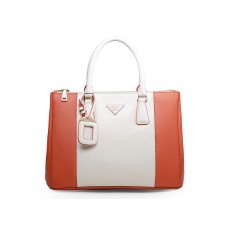 Bolso Prada Saffiano Lux blanco con naranja