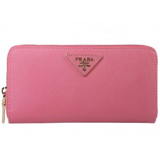 Cartera Prada Saffiano Zippy con logotipo triangular rosa