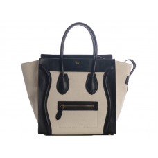 Bolso tote mediano Celine de piel de becerro negra y lona blanca