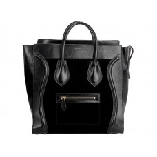 Bolso grande Celine Luggage de piel de becerro negra/ante negra