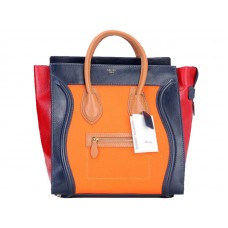 Bolso grande Celine Luggage de piel de becerro azul y lona naranja