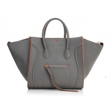 Bolso tote cuadrado Phantom de Celine, gris con ribete naranja