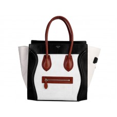 Bolso tote mediano Celine de piel de becerro negra y crema/ante crema