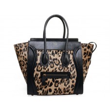 Bolso tote mediano Celine de piel de becerro negra con estampado de leopardo