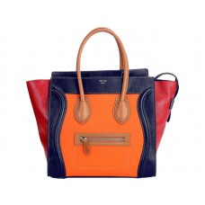 Bolso tote mediano Celine Luggage de piel de becerro azul y lona naranja