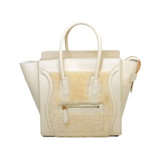 Bolso tote mediano Celine Luggage en piel de becerro color crema/lana color crema