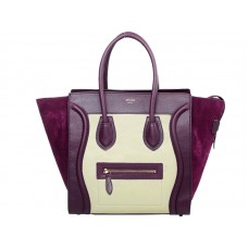 Bolso tote mediano Celine Luggage de piel de becerro beige claro/ante color vino