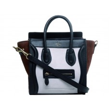 Mini bolso tote Celine de piel de becerro negra/ante blanca y marrón