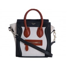 Mini bolso tote Celine de piel de becerro, color negro, marrón y ante color crema
