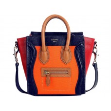 Mini bolso tote Celine de piel de becerro azul y lona naranja